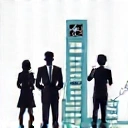 Icon representing corporate wellness, showing a group of people or a building with a health symbol.
