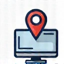 Icon representing online and in-person options with a computer screen and a physical location pin.