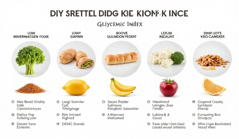A graphic illustrating the glycemic index of various foods, with healthy options highlighted.