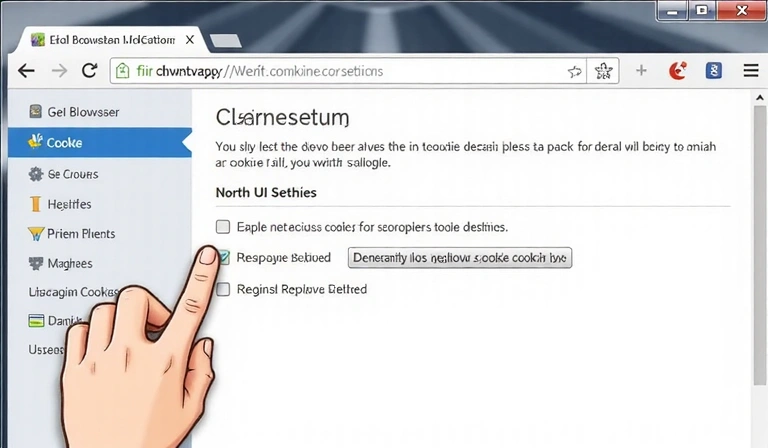 Illustration of a hand clicking on cookie settings in a browser