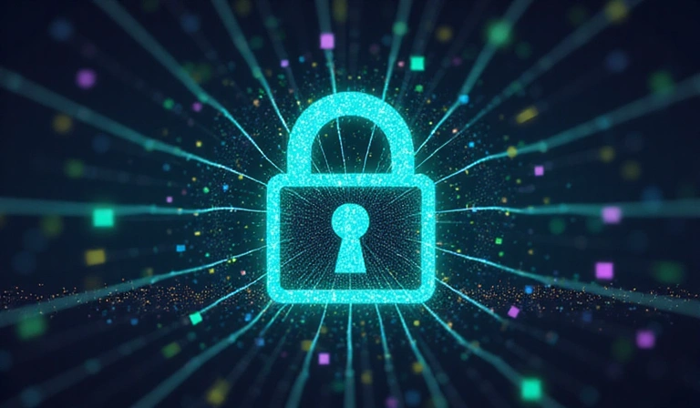 Digital lock icon with a network background, representing strong data security