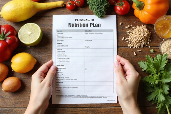 Person looking at a personalized nutrition plan with fresh ingredients