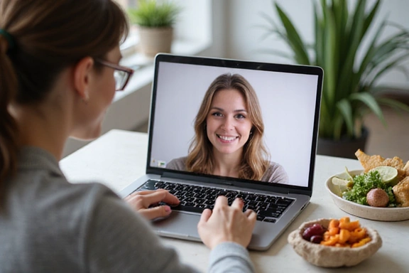 Woman having an online nutrition consultation on a laptop
