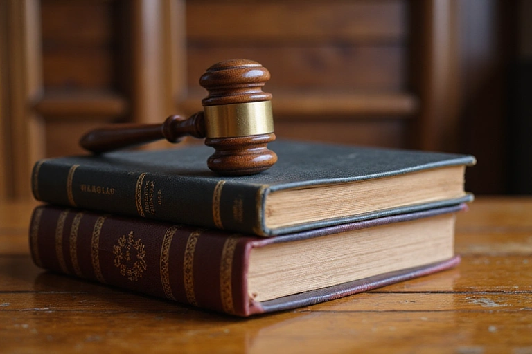 Gavel and law books on a wooden desk